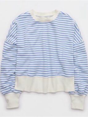 aerie Blue & White Striped Crewneck Sweater